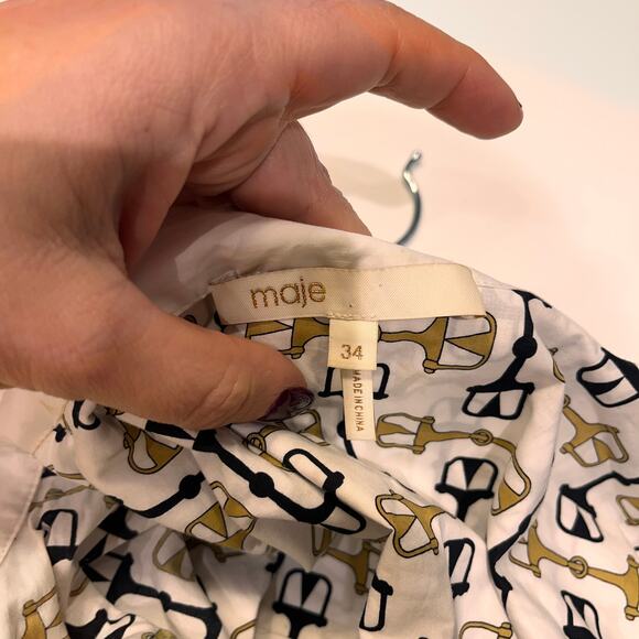 Maje Rocsi Horsebit Printed Long Sleeves Button Up Mini Shirt Dress Size XS - Picture 5 of 10